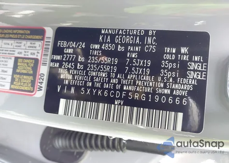 2024 Kia Sportage X-Line z USA, uszkodzony, nr VIN 5XYK6CDF5RG190666